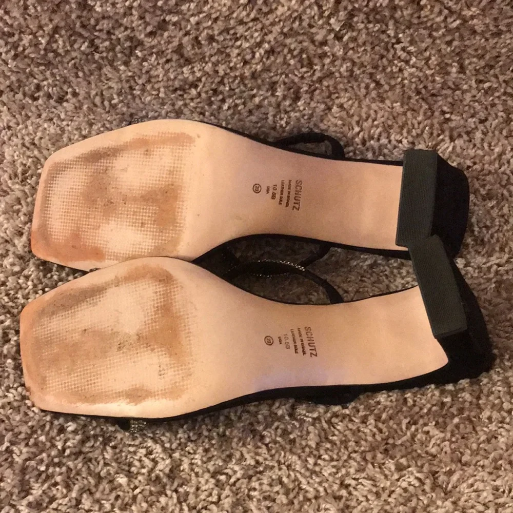 Schutz Salwa Black Suede Rhinestone Strap Sandals size 10.5